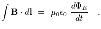 $\displaystyle \int {\bf B}\cdot d{\bf l}~=~\mu_0\epsilon_0~{d\Phi_E\over dt}
\ \ \ .$